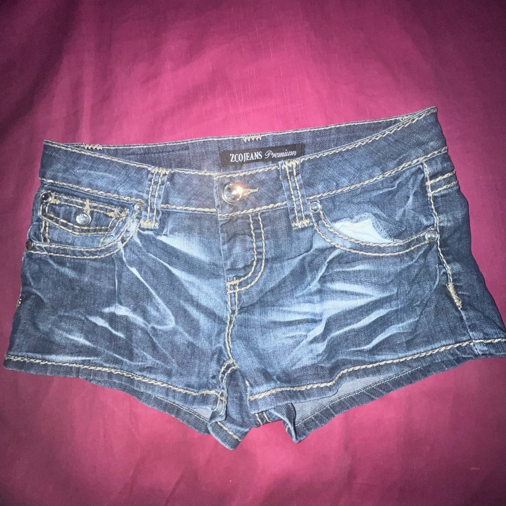 Y2K bedazzled jean shorts
